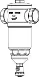 Abscheider mit einem zylindrischen Körper und zwei seitlichen Anschlussgewinden. Das Gerät ist Teil der Produktlinie von IMI Hydronic Engineering für die Abtrennung von Schmutzpartikeln.